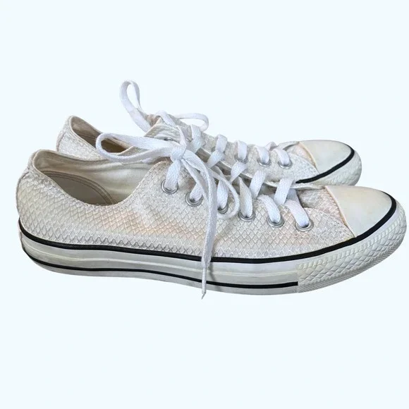 Converse All Star Textured White Sneakers Women's Sz 8 - Picture 5 of 9